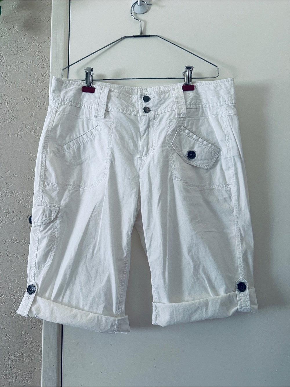 DKNY White Cargo Button Detail Shorts